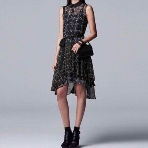 SIMPLY VERA VERA WANG | Black & Navy Multimedia Floral Print Dress with Slip